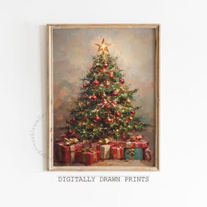 Vintage Christmas Tree Printable Wall Art, Neutral Festive Holiday Print Digital Download, Cottagecore Christmas Decor, Christmas Painting
