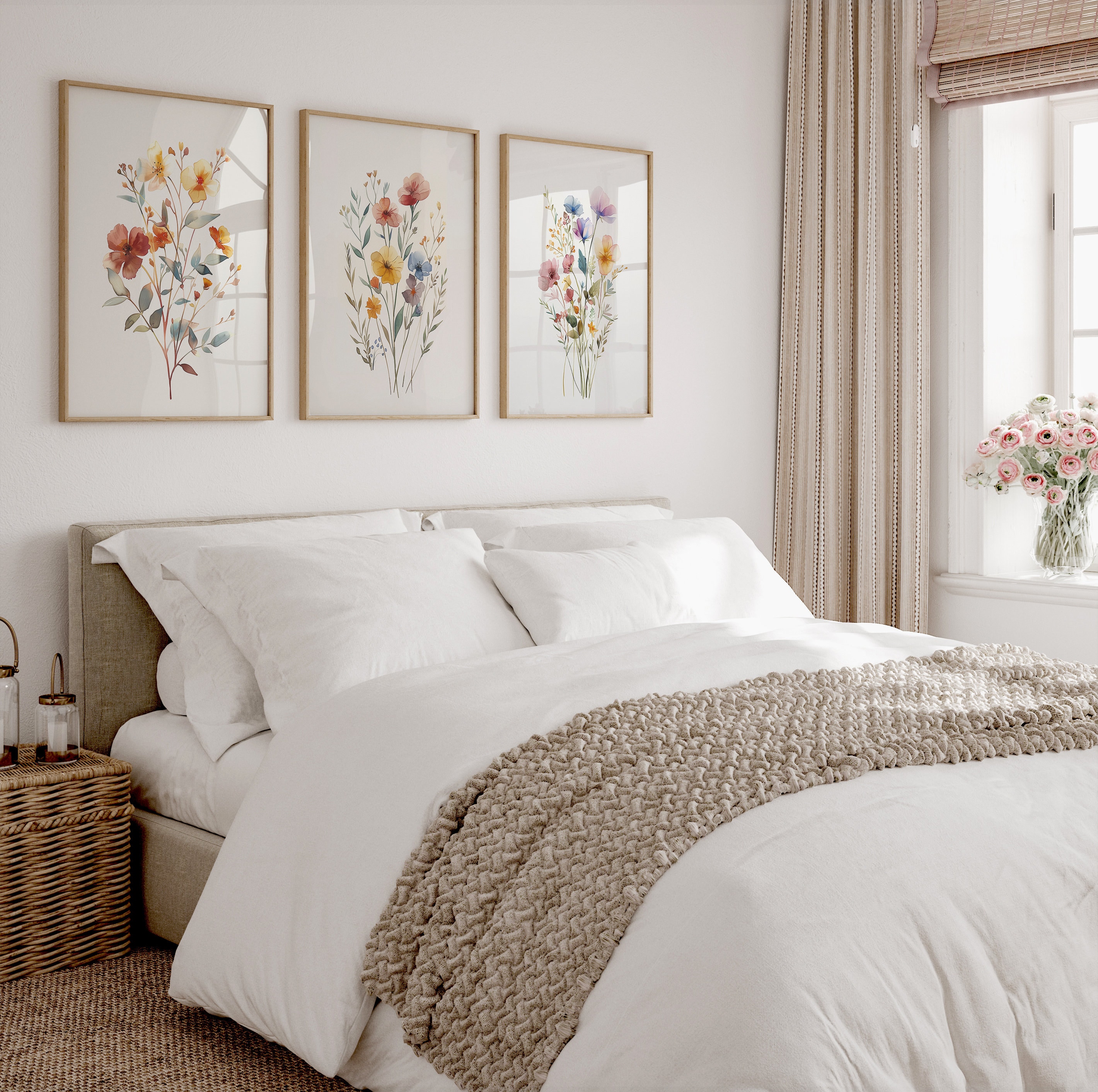 Botanical Wildflower Trio Printable Wall Art | Set of 3 Floral Prints ...