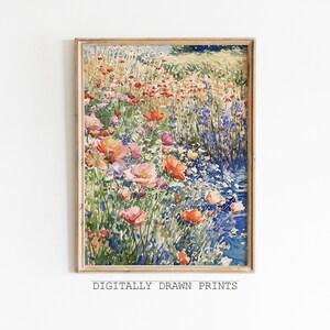 Printable Wildflowers Landscape Wall Art, Farmhouse Spring Print, Flowers Meadow, Aesthetic Decor, Digital Download
