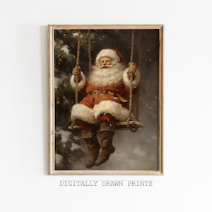 Swinging Santa Christmas Decor, Christmas Printable Wall Art, Vintage Christmas Decor, Christmas Wall Farmhouse Decor, Digital Download