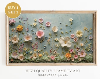 Abstract Samsung Frame TV Art, Spring Oil Painting, Textured Spring Floral Painting, Vintage Farmhouse Decor, Digital Download TV Frame