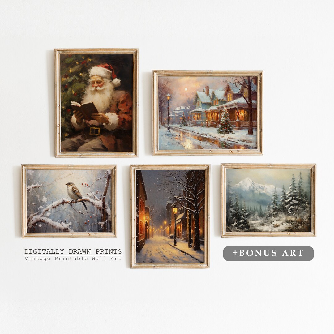 Christmas Gallery Wall SET of 5 Vintage Christmas Wall Art Printable ...