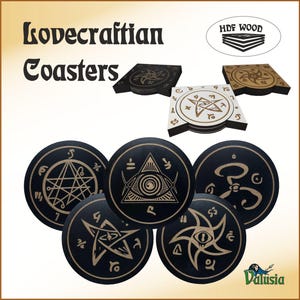 Lovecraftian Coaster Set: Engraved Eldritch Sigils, RPG Gift