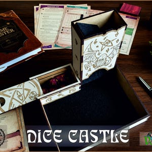 dice tower arkham horror card game LITKO Cthulhu | Compatible with & Eldritch Horror | Cthulhu-themed laser-cut acrylic | Contains every roll | Fits 16-25mm D6 & polyhedral | 5in tall holds up to 18 standard 16mm dice Arkham Horror Dice Tray -
