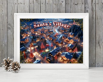 Map of Santa's Village, Children's Gifts, Christmas Gifts, Wall Art, Digital Art, Printed Picture, Holiday Gifts, Children's Fun
