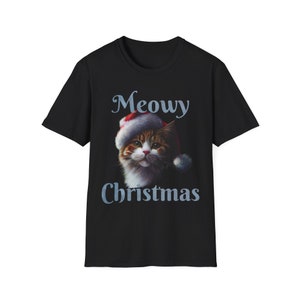 Meowy Christmas Classic Tee, Holiday Shirts, Christmas Gifts, Men&#39;s Apparel, Women&#39;s Wear, Santa Claus, Digital Art, Cats, Cat Lover