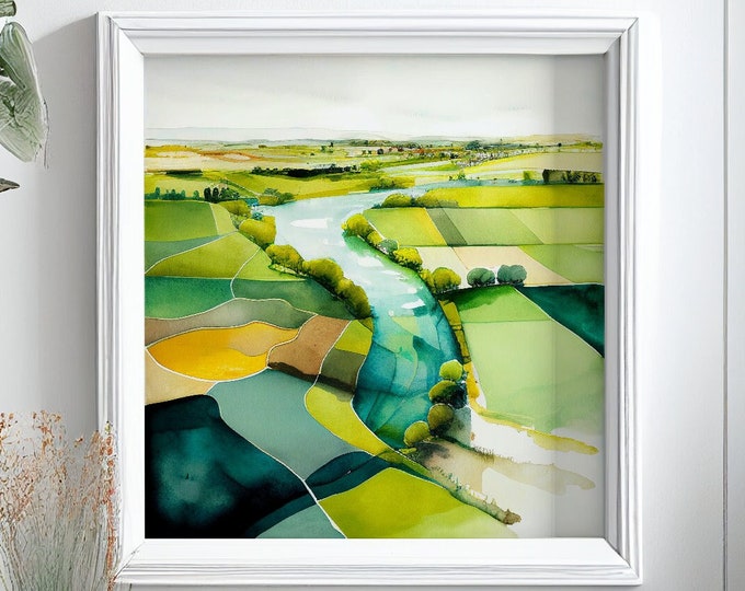 Abstract Landscape Watercolour Painting, Large Wall Art Prints, South Downs Countryside, Extra Large Painting, Wall Art