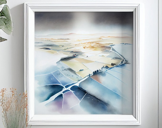 South Downs National Park Print on a Frosty Morning - Abstract Landscape Print of the Southdowns