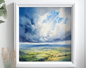 South Downs National Park after a Storm Print - Abstract Landscape Watercolour - Print of the South Downs