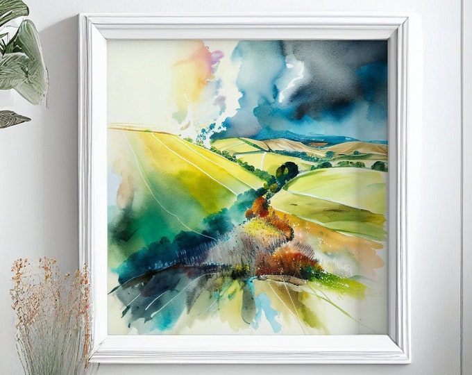 Spring Summer Autumn Winter Abstract Landscape Watercolour Print or English Countryside