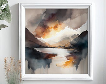 Lake District Watercolour Painting: Abstract Landscape Art Print