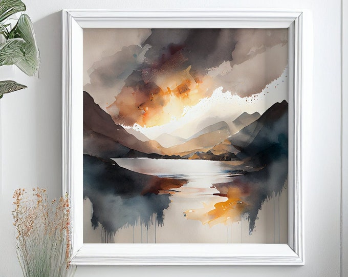 Lake District Watercolor Painting: Abstract Landscape Art Print