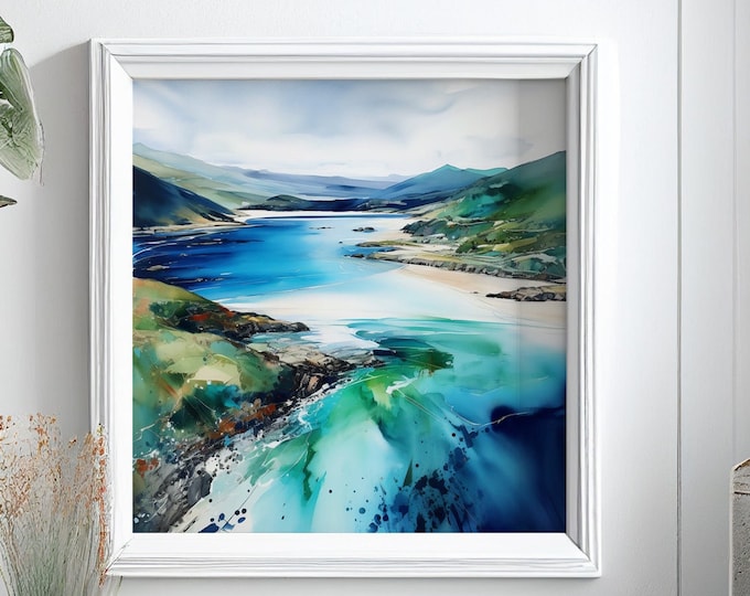 Barmouth Wales Watercolor Landscape Art Print: Large Wall Decor
