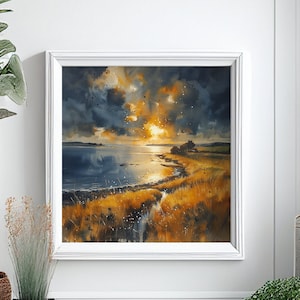 Donegal Coast Watercolor Painting: Abstract Irish Landscape Art Print