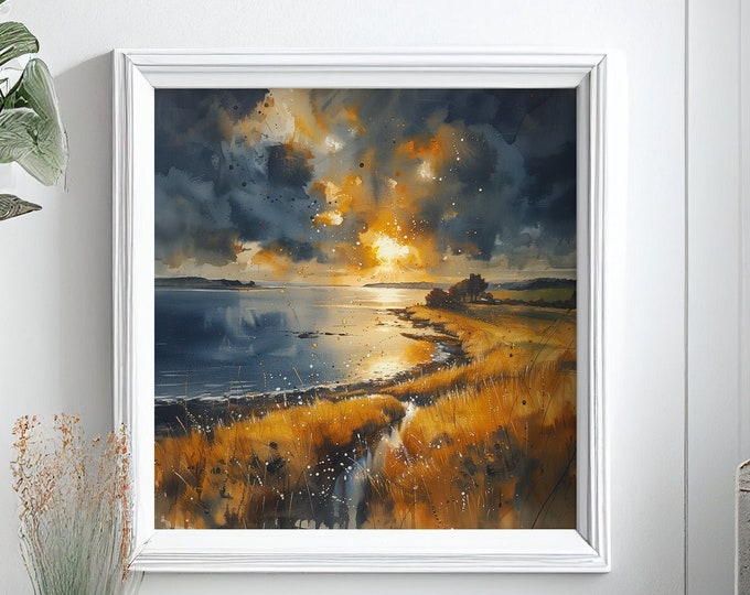 Donegal Coast Watercolor Painting: Abstract Irish Landscape Art Print