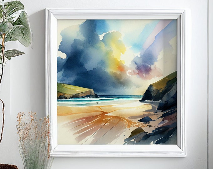 Watergate Bay Beach Abstract Landscape Seascape Print of Watergate Bay