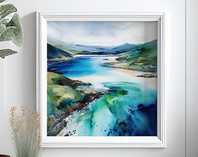 Barmouth Wales Watercolour Landscape Print: Large Wall Painting