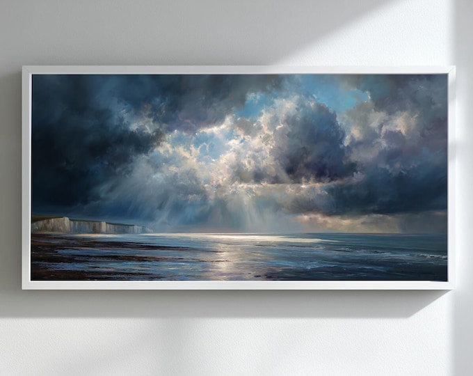 Seven Sisters Impressionist Blue Living Room Wall Art | Coastal Landscape Home Decor