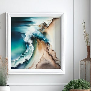 Abstract Seascape Watercolour Painting, Watercolour Beach Painting, Large Abstract Beach Painting, Cornwall WavesWall Art