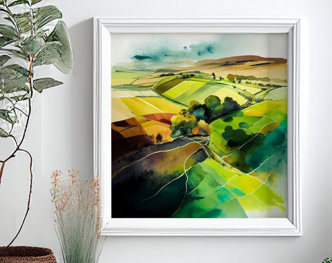 Abstract Landscape Watercolour Painting: South Downs Wall Art Print