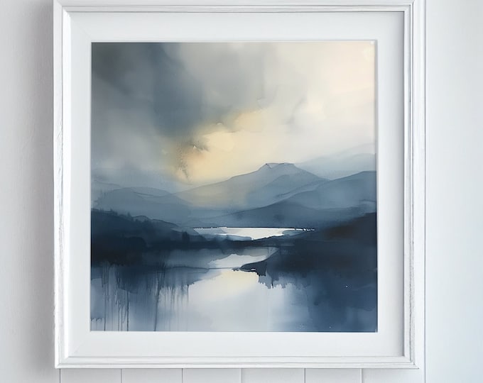 Lake District Abstract Landscape Watercolour Painting Large Wall Art Prints, Lake Extra Large Painting, Wall Art