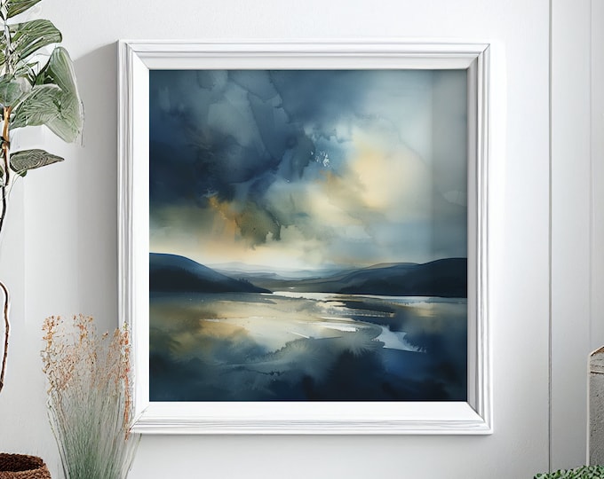 Lake Windermere Watercolour Landscape Print: Lake District Wall Art