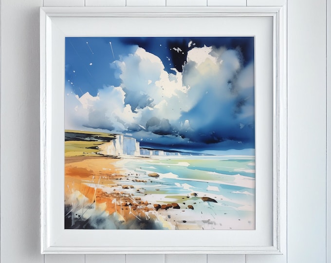 Birling Gap South Downs after a Storm Painting - Abstract Landscape Watercolour Print - Print of the South Downs