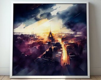 Aquarelle de Paris Watercolour Painting: Abstract Cityscape Fine Art Print