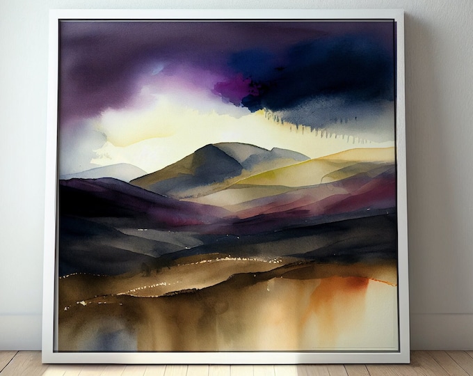 Brecon Beacons Abstract Landscape Print - Watercolour Painting Large Wall Art Prints, Large Welsh Landscape Painting,