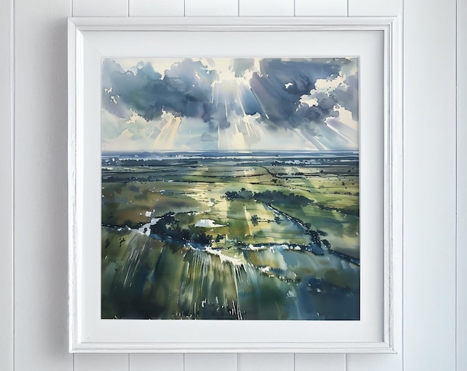 Norfolk Broads Watercolor Landscape Print: Abstract Framed Art