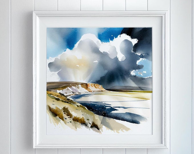 Abstract Seascape Watercolor Print: Birling Gap Art