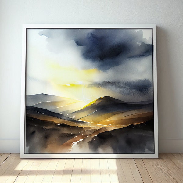 Brecon Beacons Abstract Landscape Watercolour Painting  - Large Wall Art Prints, Large Welsh Landscape Painting,