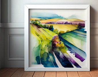 Southdowns Landscape Watercolour Painting, Large Wall Art Prints, South Downs Countryside, Extra Large Painting, Wall Art