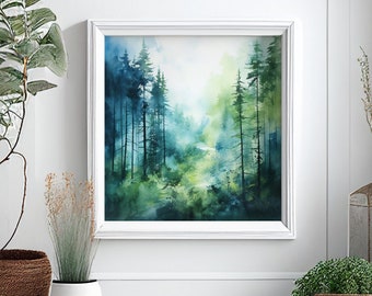 Forest Abstract Landscape Watercolour Paper Print of an Ethereal magical forest