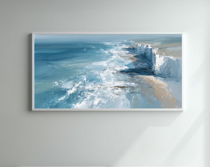 Birling Gap Coastal Impressionist Blue Art for Living Room | Stunning Wall Art Decor