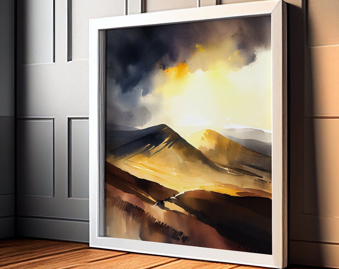 Brecon Beacons Abstract Landscape Print - Watercolour Painting Large Wall Art Prints, Large Welsh Landscape Painting,