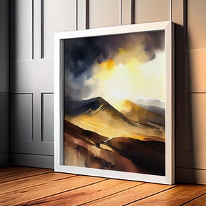 Brecon Beacons Abstract Landscape Print - Watercolour Painting Large Wall Art Prints, Large Welsh Landscape Painting,