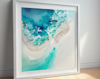 Abstract Landscape Watercolour Painting of the Ocean, Watercolour Ocean Painting, Large Abstract Sea Painting, Dramatic