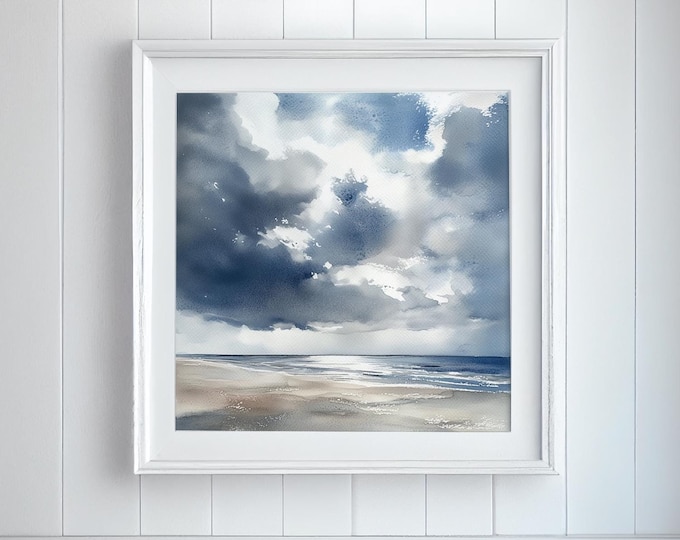 St Bee's  Beach Watercolour Print: Cumbrian Coast Print