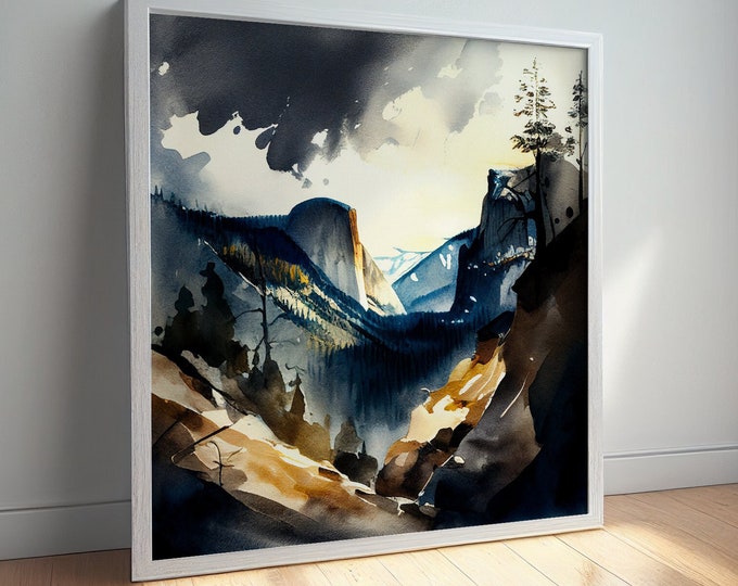 Yosemite Abstract Landscape Watercolour Painting Large Wall Art Prints, Lake Extra Large Painting, Wall Art