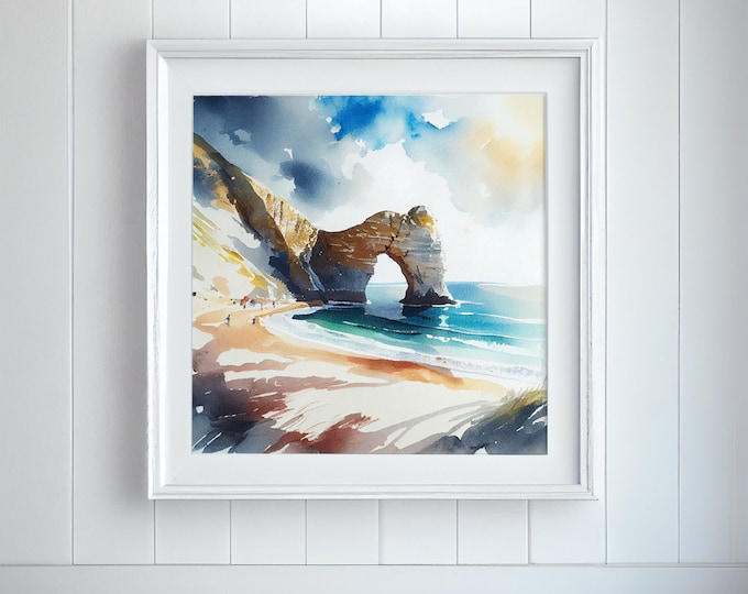 Durdle Door Print: Abstract Watercolor Landscape Art