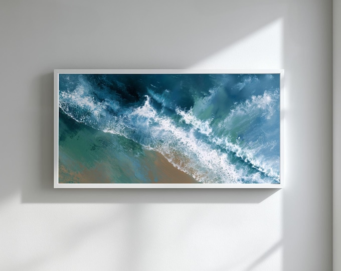 Cornwall Waves Abstract Blue Art Living Room Decor | Ocean Wall Art Canvas Print