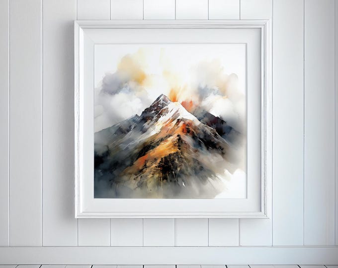 Mount Snowdon Watercolor Painting: Abstract Landscape Print