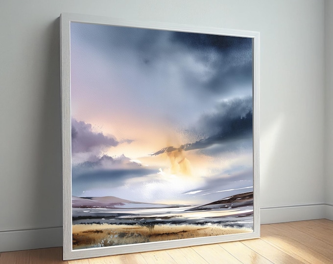 Scottish Highlands Abstract Blue Art for Living Room - Impressionist Landscape Home Decor
