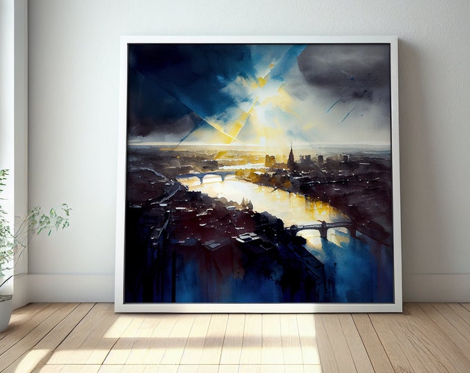 London City Print: Urban City Art Abstract Landscape Giclee