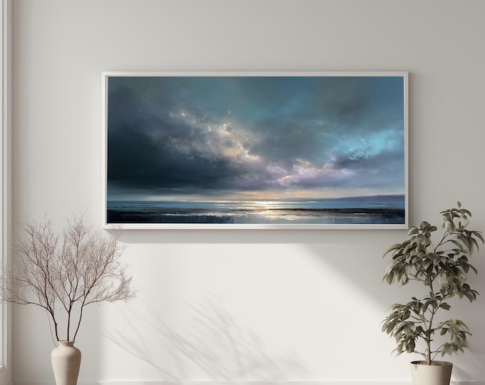 Sussex Beach Abstract Blue Living Room Wall Art | Coastal Canvas Home Decor