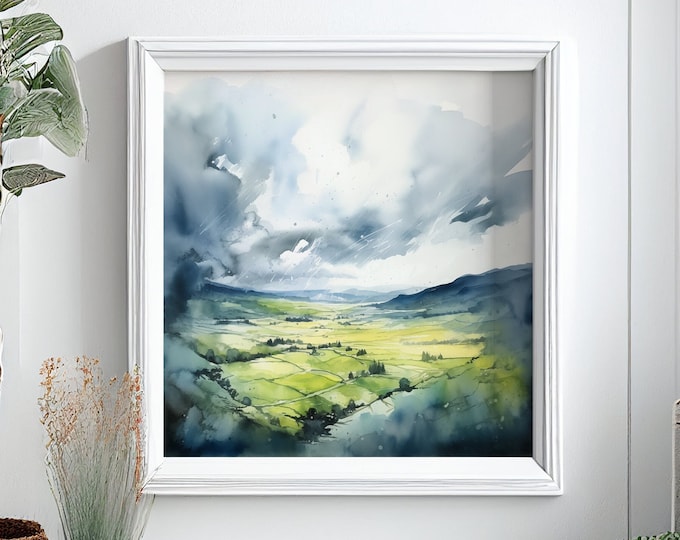 South Downs National Park Print: Abstract Landscape Watercolor Paper