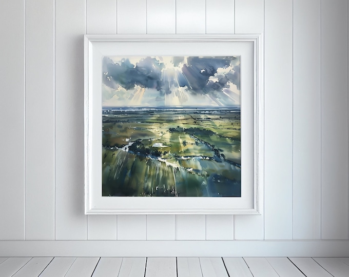 Norfolk Broads Watercolour Landscape Print: Abstract Framed Art
