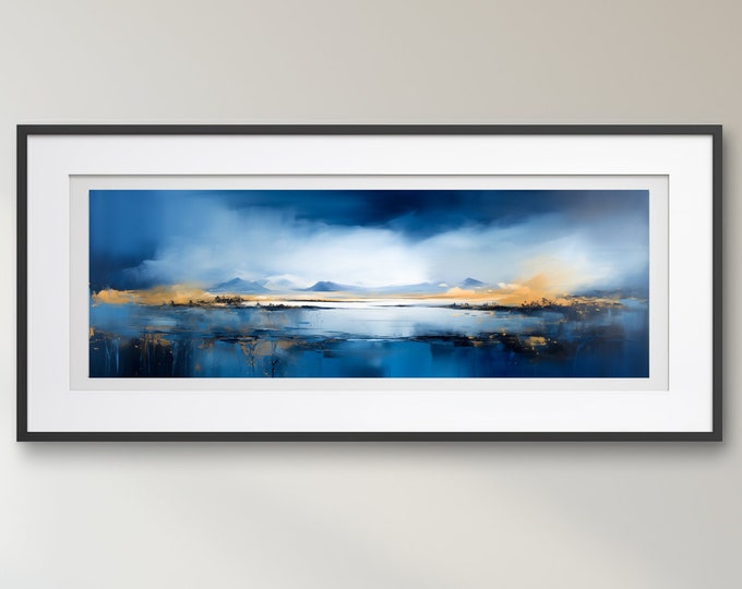 Lake District Abstract Landscape Panoramic Painting  - Large Panoramic Wall Art Prints, Lake Extra Large Painting, Wall Art
