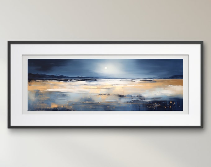 Lake District Abstract Landscape Panoramic Painting  - Large Panoramic Wall Art Prints, Lake Extra Large Painting, Wall Art